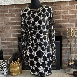 ASOS Black and Silver Geometric Long Sleeve Dress